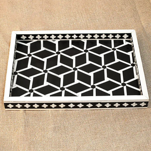 Plateau de service rectangulaire décoratif poli de haute qualité prix économique incrustation d'os pour la maison hôtel Restaurant artisanat naturel - Product Image 1
