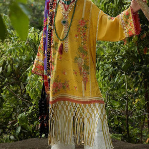 Vêtements de soirée pour dames 3 pièces pelouse Salwar Kameez indien pakistanais pour femmes longueur au sol brodé entièrement cousu prêt à l'emploi - Product Image 1