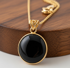 Vêtements quotidiens en argent Sterling 925 chaîne délicate bohème naturel noir Onyx forme ronde pendentif guérison cristal pendentifs de mode - Product Image 1