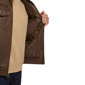 แจ็คเก็ตหนังแกะแท้ขายส่งสำหรับผู้ชาย เสื้อคลุมแขนยาว คุณภาพสูง กันลม แจ็คเก็ตหนังแบบมีซิป - Product Image 5