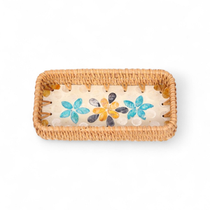 Plateau décoratif en rotin et nacre pour restaurants, hôtels, traiteurs et usage domestique - Product Image 2