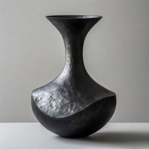 Vase noir rustique en métal patiné Vase de sol en relief floral Décoration intérieure Déclaration d'accent - Product Image 2