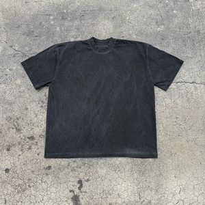 2025 precio al por mayor Casual Street Collar Oversized Men's Acidwash Plus Size cuello redondo en blanco algodón liso camiseta para hombres stock - Product Image 1