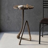 Table d'appoint ronde en marbre avec base en fer, table d'appoint moderne, table basse en pierre naturelle, table de chevet pour chambre à coucher, table décorative pour hôtel