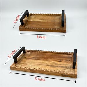 Acacia Wooden Serving Tray <b>Handles</b> Set 2 Eco-Friendly Durable Lacquered Finish High Demanding Elegant Decorative Deluxe Grade - Product Image 2