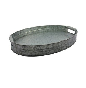 Bandejas para servir galvanizadas de hierro y Metal ovalado de diseño moderno con asa Bandejas para servir comida de mesa para restaurantes y hoteles - Product Image 1