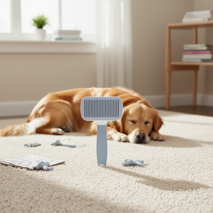 Brosse de toilettage pour chiens et chats à poils épais, à tête carrée, auto-nettoyante, avec manche de couleur unie, fabricant en gros - Product Image 3