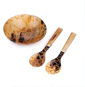 Ensemble de couverts en corne de buffle marron et noir Outils de service en corne légère de luxe uniques pour salade Top vente en Inde - Product Image 1