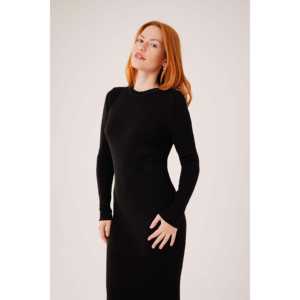 Robe moulante côtelée noire en gros, élément de mode simple, longue en tricot - Product Image 1