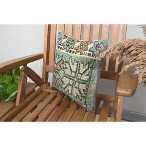 Multicolor Wool Kilim <b>18x18</b> Inch Decorative Accent Pillow Woven with Vintage Fluffy Leaves Pattern 14x14 Accent Cushion - Product Image 3