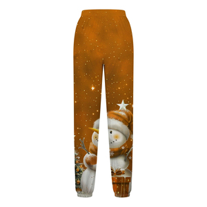 Pantalones de chándal informales sueltos con estampado de muñeco de nieve navideño para mujer, pantalones de vacaciones de invierno con cordón de cintura alta - Product Image 3