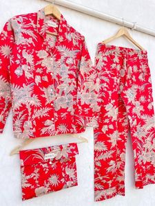 Ensemble de pyjama en coton respirant pour femmes grande taille, imprimé à la main en Inde, décontracté pour l'été, coupe ajustée - Product Image 2
