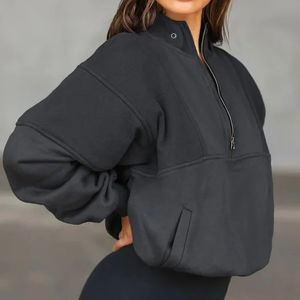 Custom Embossed Logo Oversize Heavy Cotton Sports Workout Wear Half <b>Zip</b> Womens <b>Hoodie</b> Sweatshirts With <b>Pocket</b> - Product Image 6