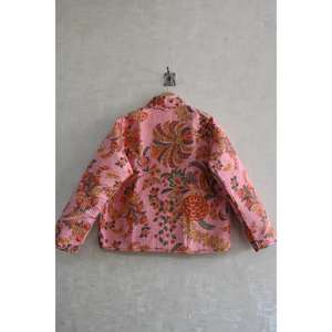 Chaqueta de Algodón Acolchada Reversible Hecha a Mano, Ecológica, con Estampado Floral en Bloques, Manga Larga, Estilo Étnico, para Mujer, Ropa de Invierno - Product Image 4