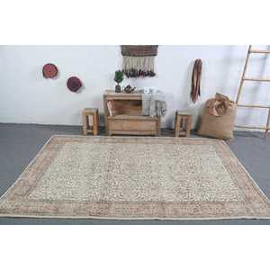 พรมขนสัตว์วินเทจขนาด 5.3x8.2 ฟุต พรมต่อผ้าสไตล์ตุรกีขนาดใหญ่ ขอบสีเทา พร้อมแผ่นรองหลังทำจากยางลาเท็กซ์ - Product Image 3