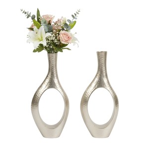 Juego de 2 Floreros Decorativos de Metal Geométrico Plateado de Estilo Moderno, Elegante Decoración para el Hogar, Centro de Mesa, Florero, Mejor Precio - Product Image 3