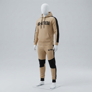 Ensemble de survêtement beige pour homme avec sweat-shirt brodé et pantalon de jogging – Tenue décontractée, streetwear, sportswear, entraînement, fitness, vêtements de sport - Product Image 3