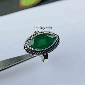 Women's Classic Style <b>Statement</b> <b>Ring</b> Handmade 925 Sterling Silver Natural Green Onyx Marquise Cut Gemstone Bezel Setting Party - Product Image 4