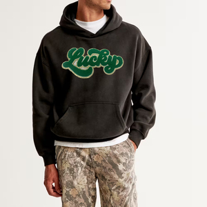 Sweat-shirts à capuche personnalisés pour hommes avec logo, broderie chenille épaisse, fermeture éclair intégrale, patch US, en tissu polaire - Product Image 2