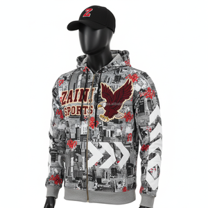 Premium 320 GSM polaire fermeture éclair à capuche Design graphique urbain doux coton Polyester tissu brodé Zip bases à capuche - Product Image 3