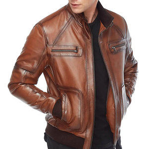 Chaqueta de Cuero Estilo Motociclista, de Cuero Vacuno Marrón Desgastado, Chaqueta de Cuero Informal y Elegante, Chaqueta de Cuero Vintage de Talla Grande para Hombre - Product Image 5