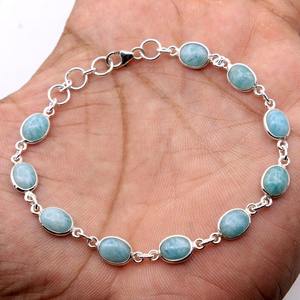 Handmade <b>925</b> <b>Sterling</b> <b>Silver</b> Tennis <b>Bracelet</b> with Larimar Gemstone Rhodium Plated Trendy Unisex Gift Jewelry - Product Image 2