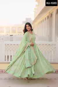 Ropa tradicional india Faux Georgette Heavy Zari y lentejuelas bordado trabajo Anarkali hermosos vestidos con trabajo Dupatta Set - Product Image 4