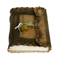 Antique Vintage marron cuir Journal fait à la main à couverture rigide papier journal fil couture organisateur personnel serrure clé cadeau hommes femmes