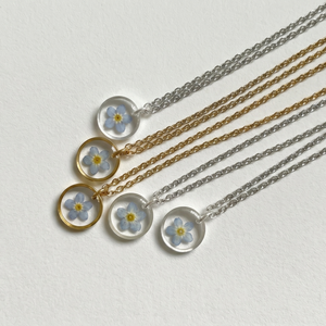 Collier en résine avec fleurs <span class=keywords><strong>de</strong></span> mignonnette pressées, plaqué or et argent, en acier inoxydable, pendentif cercle miniature, ensemble <span class=keywords><strong>de</strong></span> bijoux botaniques - Product Image 5