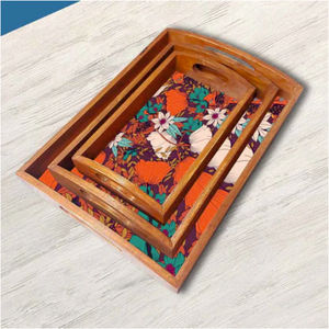 Bandeja de servir de diseñador de madera imprimible floral aspecto natural decorativo Tecnología artesanal - Product Image 1