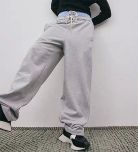 Pantalones de chándal de cintura doble personalizados 2024, pantalones casuales Acampanados para hombre, pantalones holgados de gran tamaño con cordón de algodón de rizo para exteriores - Product Image 4