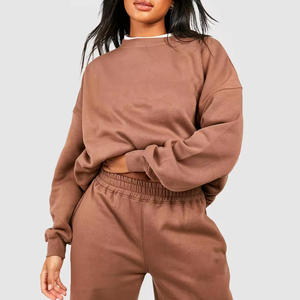 Winter Heavyweight Thermal Blank Plain Crew Neck Sweatshirt Cotton Fleece Crewneck Women's Sweatshirt With Logo - Product Image 1