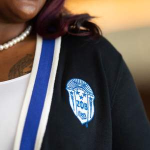 <b>Long</b> <b>Black</b> Knit <b>Cardigan</b> <b>with</b> Sorority Crest Elegant Greek Apparel for Sorority Conferences and Formal Gatherings - Product Image 3