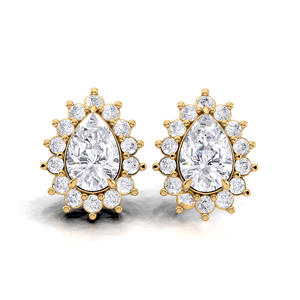 Boucles d'oreilles clous en or 9K jaune, blanc et rose, serties de diamants taille poire 1,28 carat avec halo, fermoir à vis, bijoux fins de mariée - Product Image 3