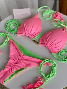 Ensemble de maillots de bain 2 pièces pour femme 2025, dos nu, en corde tressée, avec appliques en dentelle et strass, à pampilles, sexy et luxueux, pour la plage - Product Image 3