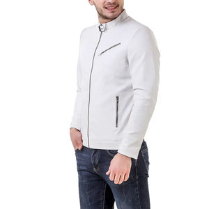 Chaqueta de cuero blanco de diseñador para hombre, chaqueta de motociclista de piel de cordero auténtica de primera calidad, ropa de abrigo elegante y duradera - Product Image 4