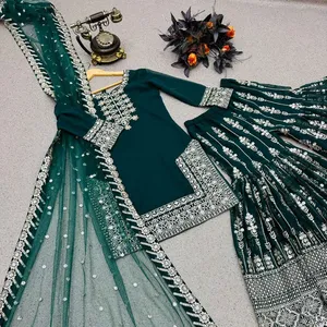 パーティーウェアシーケンスワークドレス完全にステッチされた伝統的なスーツを着用する準備ができて機能的な摩耗美しい刺Embroidery作業