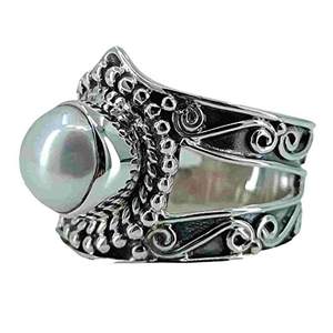 Handmade Boho Freshwater Pearl Sterling <b>Silver</b> <b>Ring</b> June Birthstone <b>Statement</b> Promise Artisan Jewelry Unique Pearl <b>Ring</b> - Product Image 1
