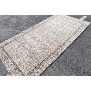 พรมตุรกี ขนาด 4.5x8.6 ฟุต พรมวินเทจ พรมขนสัตว์สีขาวล้วน - Product Image 2