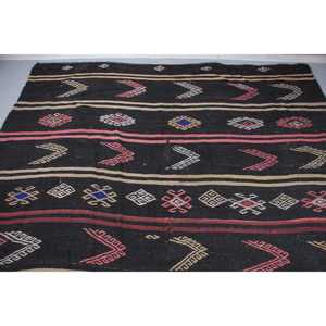 Alfombra Turca Vintage de 7,3x12,5 pies, Alfombra Extra Grande, Alfombra Negra de Kilim con Diseño de Patchwork - Product Image 5