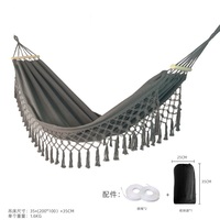 Hamac en bois massif anti-renversement simple ou double en toile verte épaissie avec pompon en toile pour le camping