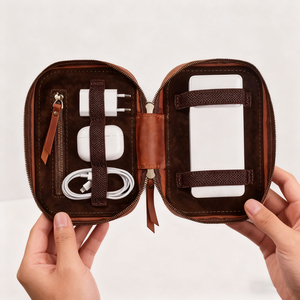 Nhà Sản Xuất Tùy Chỉnh Da Công Nghệ Dopp Kit Handmade Durable Da Công Nghệ Tổ Chức Trường Hợp Cao Cấp Zipped Pouch Trên Bán - Product Image 6