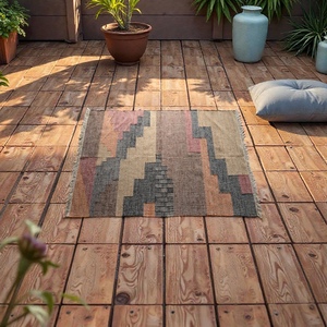 Tapis en jute naturel tissé à la main, motif abstrait, tons terreux, écologique, antidérapant, tapis kilim artisanal - Product Image 6