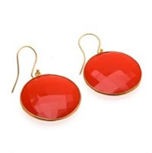 มาใหม่สีส้ม Chalcedony พลอยสตั๊ดพลอย925เงินสเตอร์ลิงรอบรูปร่างต่างหู - Product Image 1