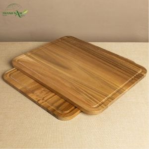 Tabla de Cortar Cuadrada de Madera de Acacia Maciza con Ranura para Jugos, Ecológica y Duradera, 1.5 cm de Grosor - Product Image 4