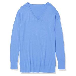 Suéter Azul Informal de Color Sólido para Mujer, Manga Larga, Cuello en V, Corte Ajustado, Algodón de Alta Calidad, Ropa de Invierno - Product Image 6