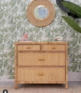 Meubles de chambre à coucher en bois de rotin d'acajou naturel tissé à la main coffre à tiroirs pour lits - Product Image 6