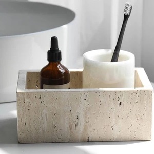 Caja de almacenamiento de piedra travertino hecha a mano con tapa extraíble que ofrece elegancia natural y construcción duradera para un hogar versátil. - Product Image 2