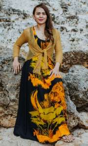 ชุดเดรสทรงสลิมฟิตสำหรับผู้หญิงออสเตรเลียชุดเดรสผู้หญิงทรงพอดีตัวแขนบาหลี Ikat สั้นสีพื้นสำหรับฤดูใบไม้ร่วงไซส์พิเศษ - Product Image 3