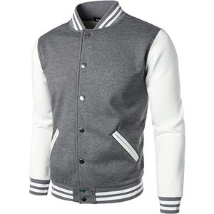 Veste universitaire matelassée décontractée pour homme, blocs de couleur, coupe-vent, à capuche, en toile avec logo frontal, coque en cuir - Product Image 3